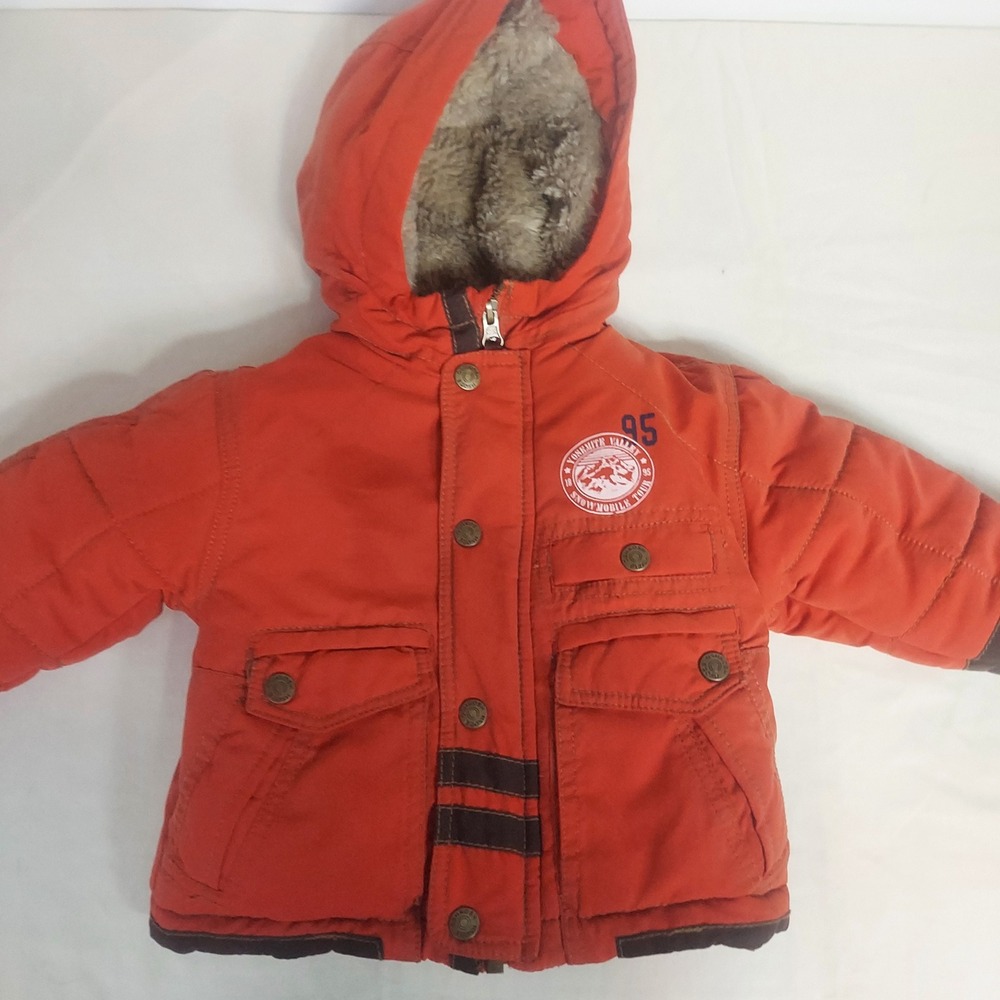 OshKosh B'gosh Puffer Coat Faux Fur Hooded Warm‎ Winter Jacket 12M orange READ!